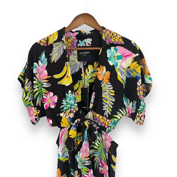 Le Superbe Revolve Mai Tai Might Black Tropi Cali Midi Dress Size 6 Fruit Floral - Picture 6 of 16